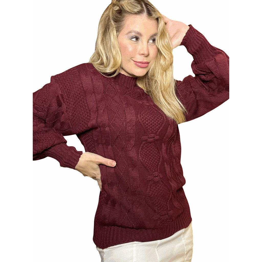 Roupa Inverno Feminina Manga Longa Tricô Grosso Lançamento