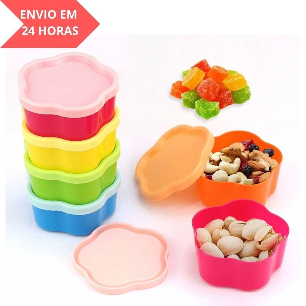 Kit Mini Potes Organizador Vasilhas Plástica Tampa Petiscos Papinha Temperos Molhos