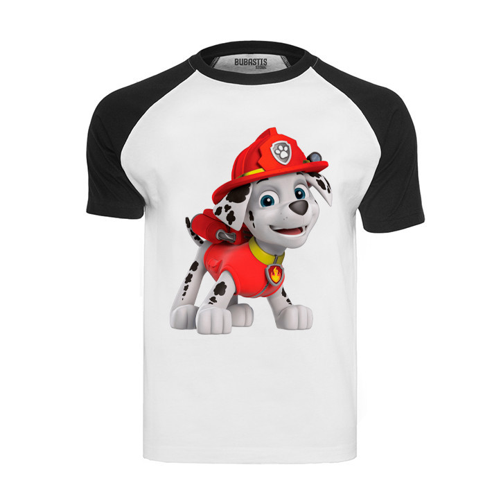 Camiseta Raglan Patrulha Canina Cahorro Dalmata Bombeiro Menino Infantil Adulto Desenho