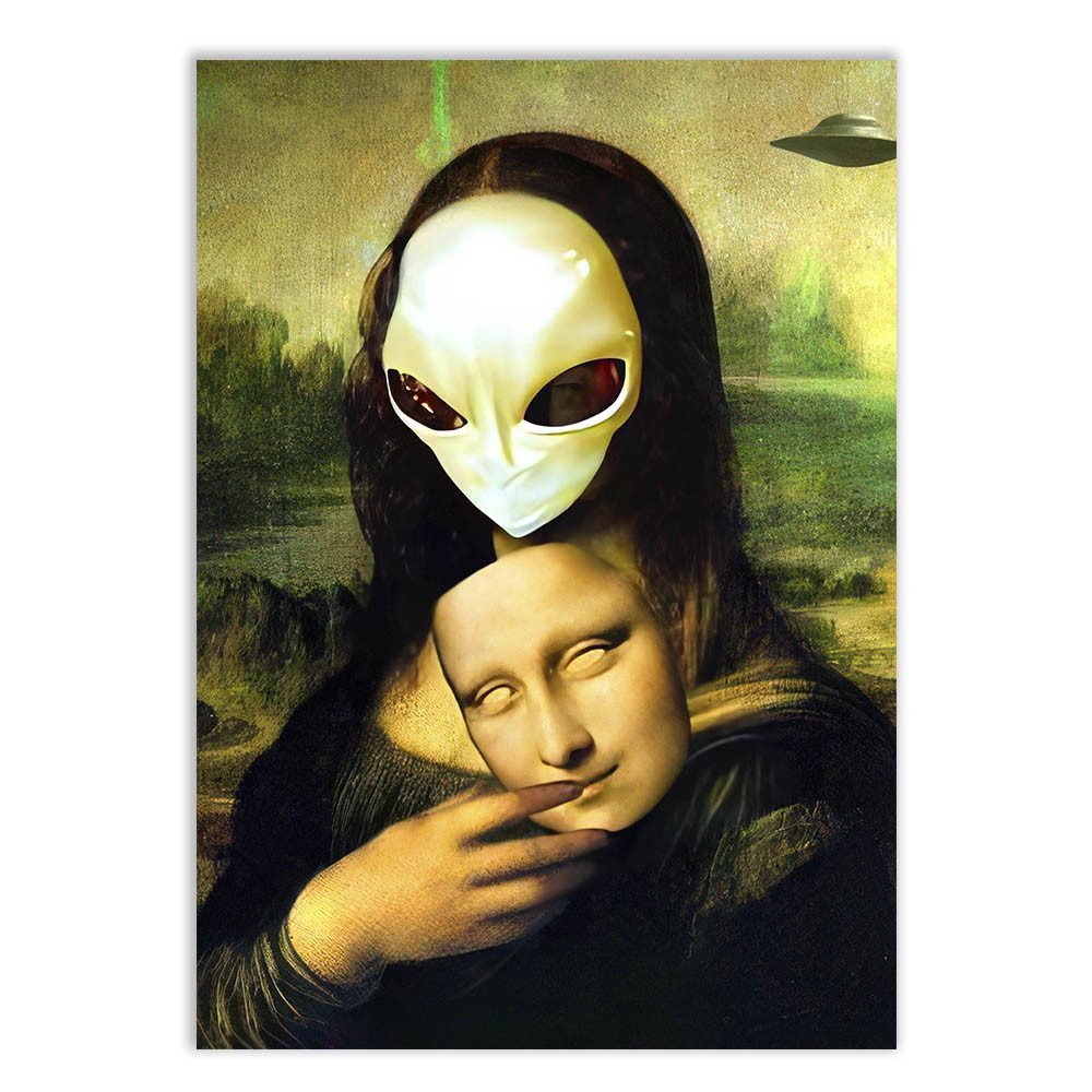 Placa Quadro Decorativo Monalisa Alien Et Decoração Geek Poster Engraçado