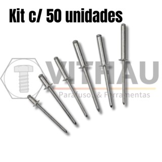 Rebite Pop Repuxo Alumínio Diversos Tamanhos - KIT 50 PEÇAS