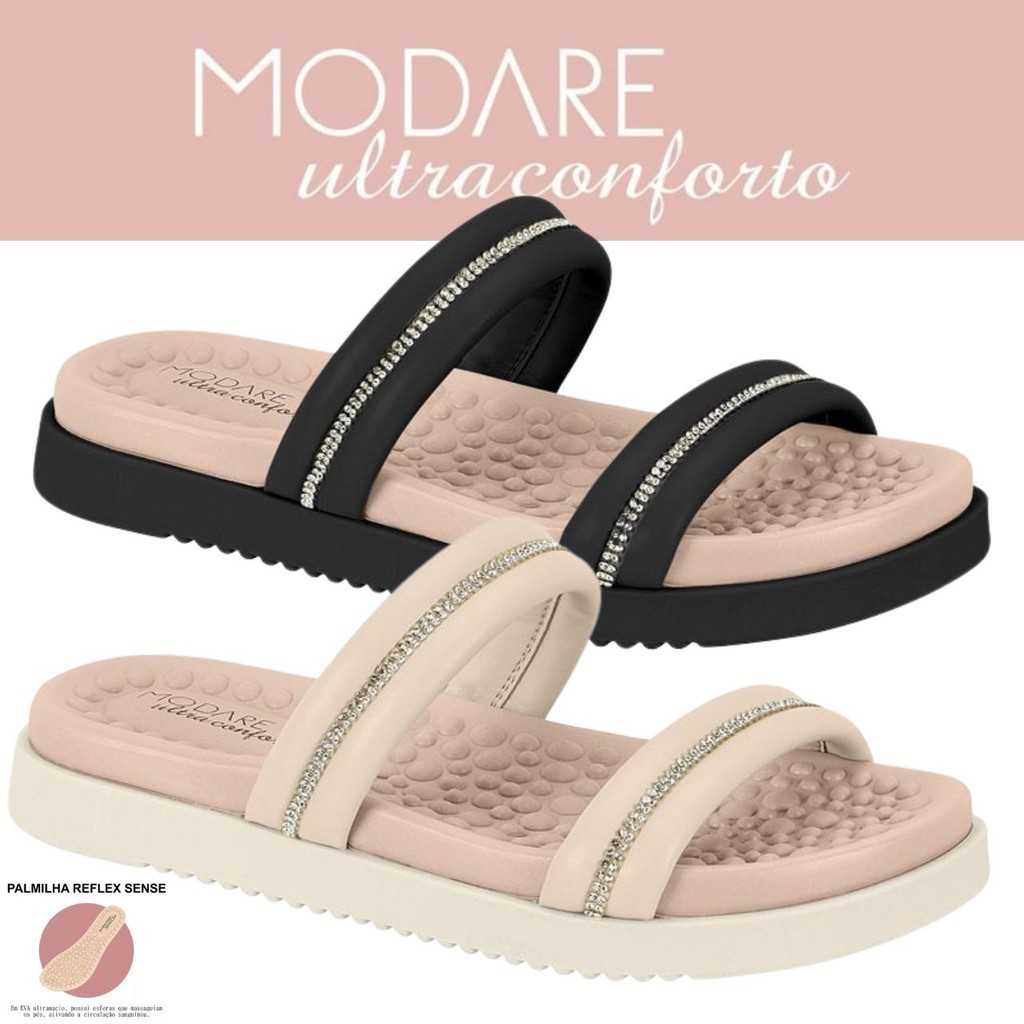 Chinelo Feminino Ortopédico Modare Massageador Brilho Strass Slide Birken Conforto em Oferta na Shopee