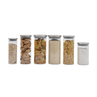 kit 6 potes de vidro com tampa de inox redondo mantimento - oikos