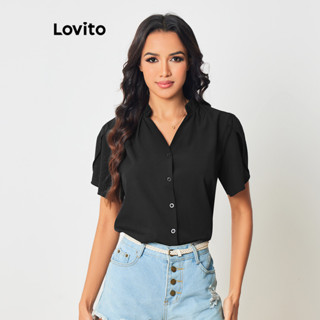 Lovito Blusa Casual De Botão Liso Para Mulheres LBL08212