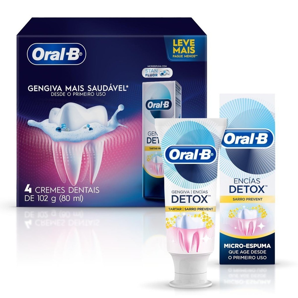 Creme Dental Oral-B Detox Anti-Tártaro 4 un de 102g em Oferta na Shopee