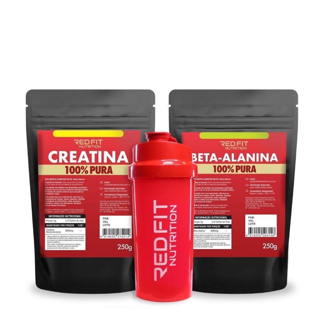 Kit Suplemento em pó Importado 100% Puro Red Fit Creatina 250g Beta-Alanina Pré Treino 250g