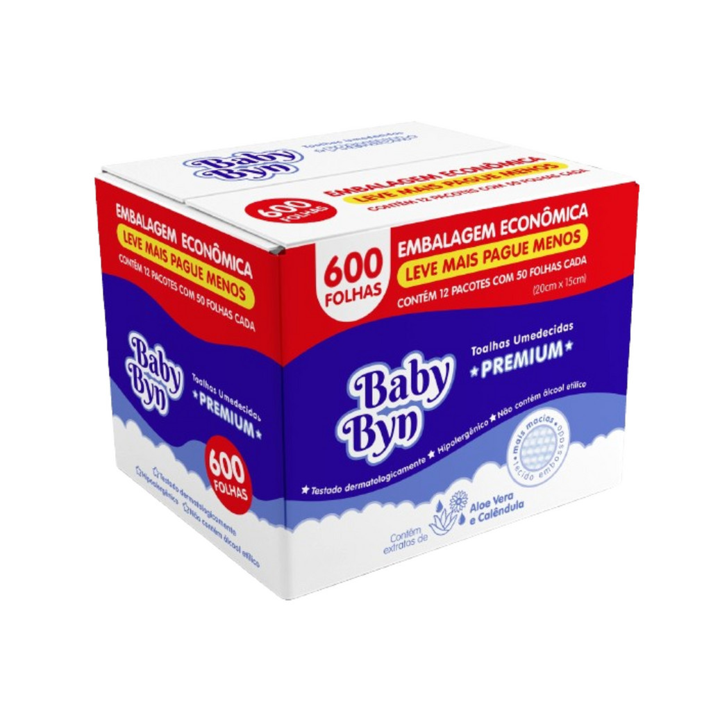Lenço toalha Umedecidas baby byn Premium com 600 unidades