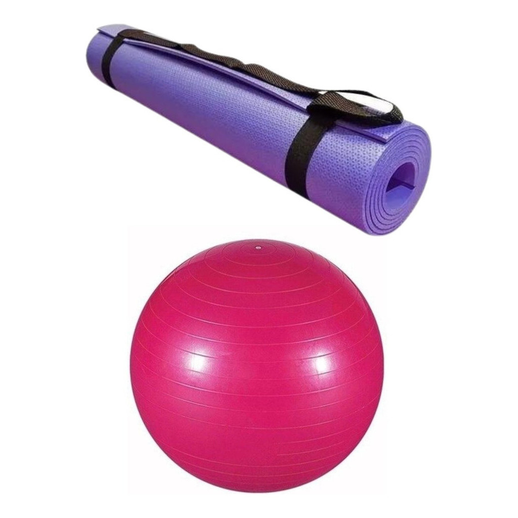 Imagem Kit Exercicios Tapete Yoga + Bola 55cm Atividades Fisicas Pilates Meditação Treinamentos