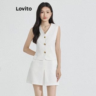 Lovito Casual Conjunto Feminino Liso de Saia Plissada L74ED287