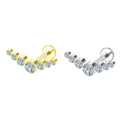 Piercing Helix Flat Conch Tragus Labret Aço Cirúrgico Pvd Cluster 7 Zircônias