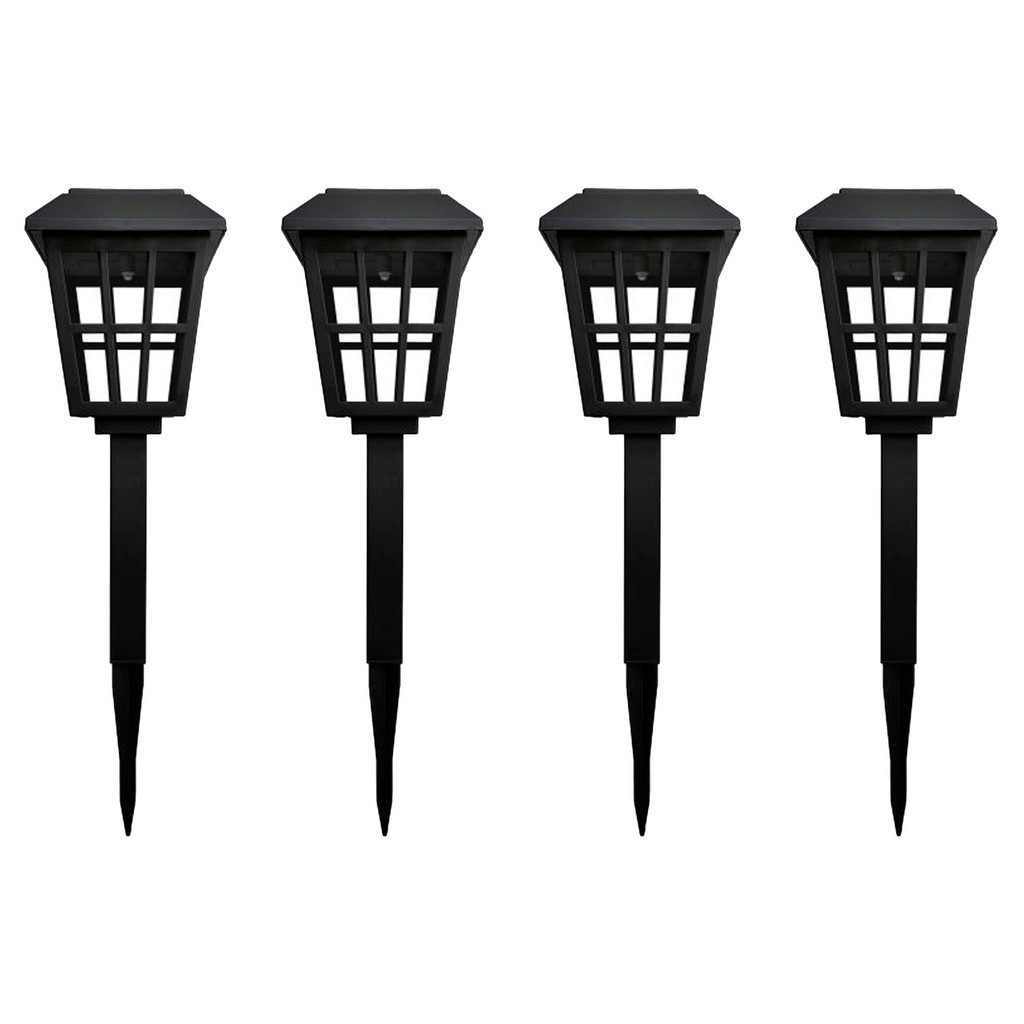 Kit com 4 - Luminária Solar Balizador Espeto de Jardim Colonial Preto Decoração Jardim LED 6000K