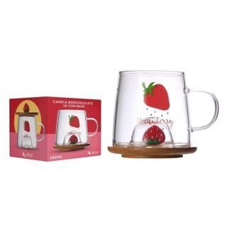 Caneca com Tampa Bambu Miniatura 3D 280ml - Morango + Caixa para Presente em Oferta na Shopee
