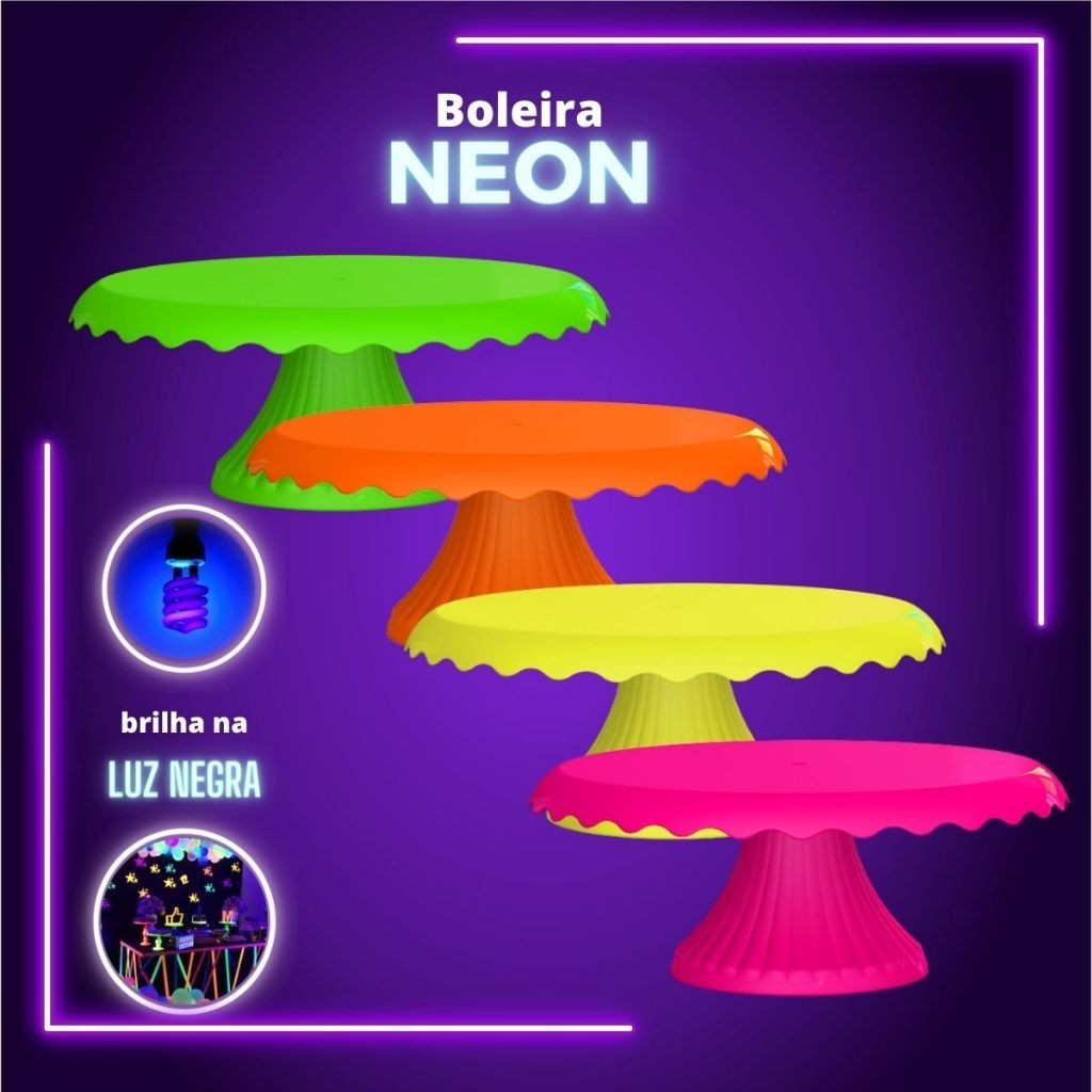 Boleira Neon com Renda 22 Cm Bolo Festa Neon Brilha na Luz Negra