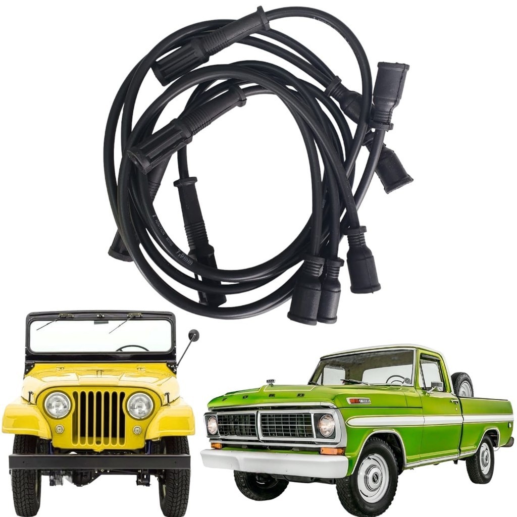 Jogo Cabos De Velas Motor OHC 04 Cilindros Apos 1976 Jeep / Rural / F 75 / F 100 / Maverick Ford Willys