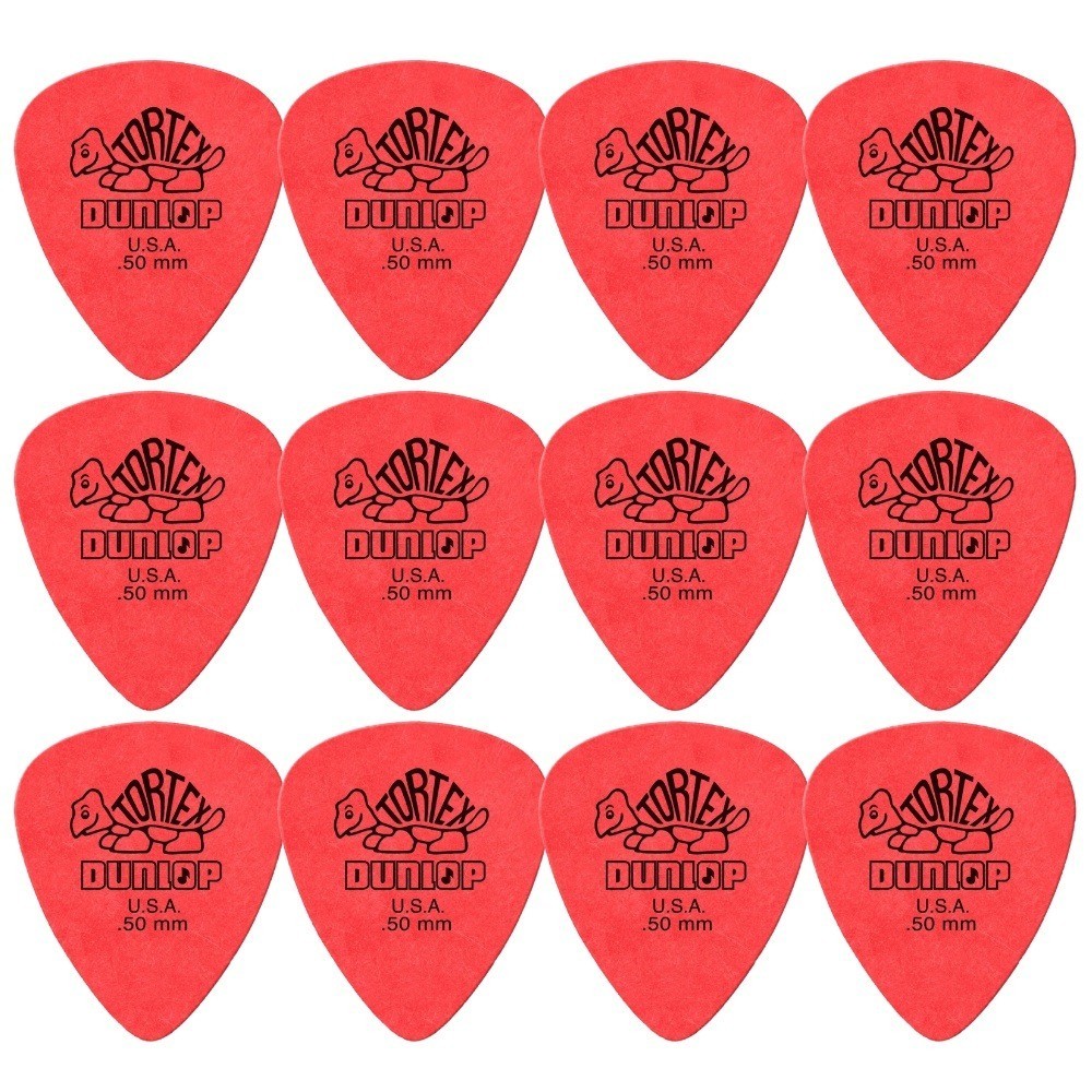 Kit com 12 Palhetas Dunlop Tortex 0,50mm Vermelha