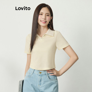 Lovito Camiseta Crop de Tricô Waffle com Botões para Mulheres L77ED045