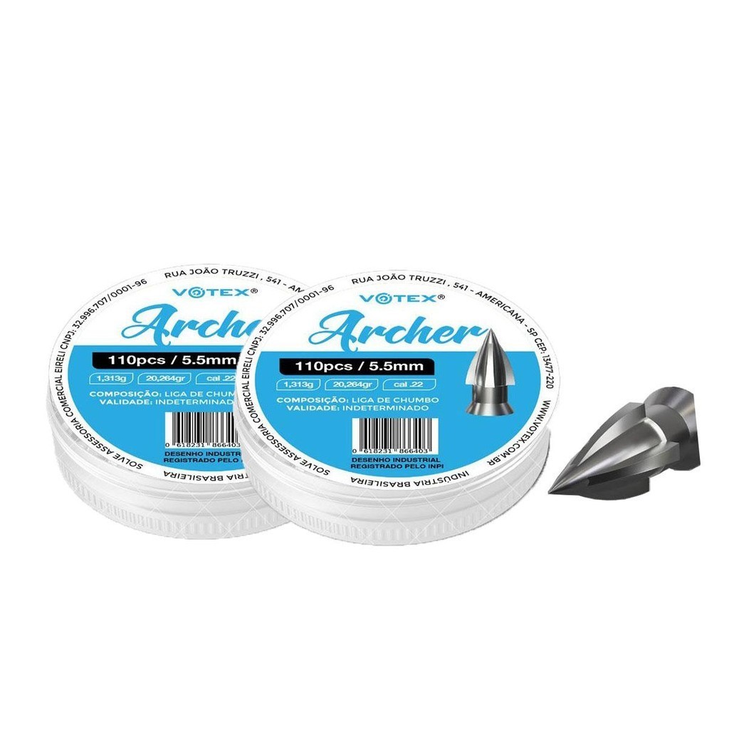 2 Chumbinhos Archer 5.5mm 1,313g 220 Unidades - Votex - Sports & Outdoors
