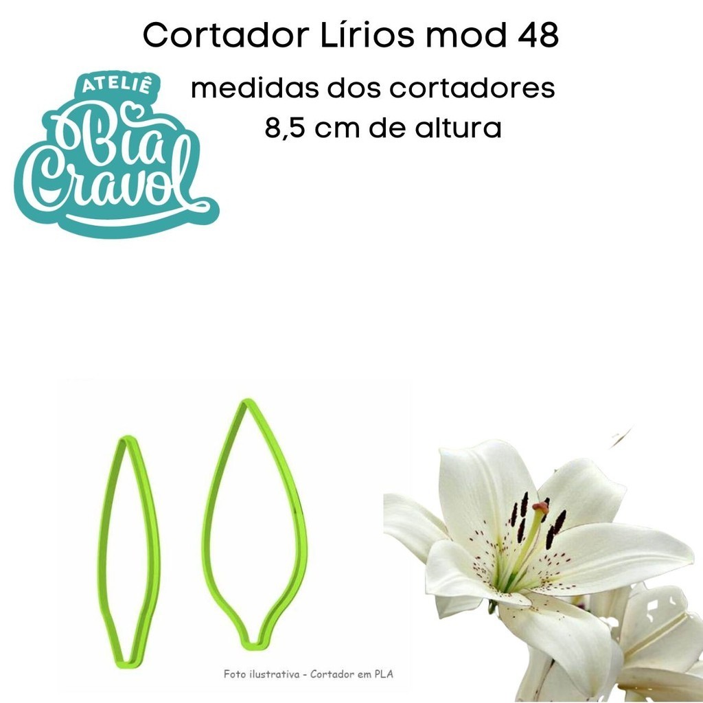 Cortador de Porcelana Fria - Flores mod 48 - Lirios - 8,5cm - Ateliê Bia Cravol