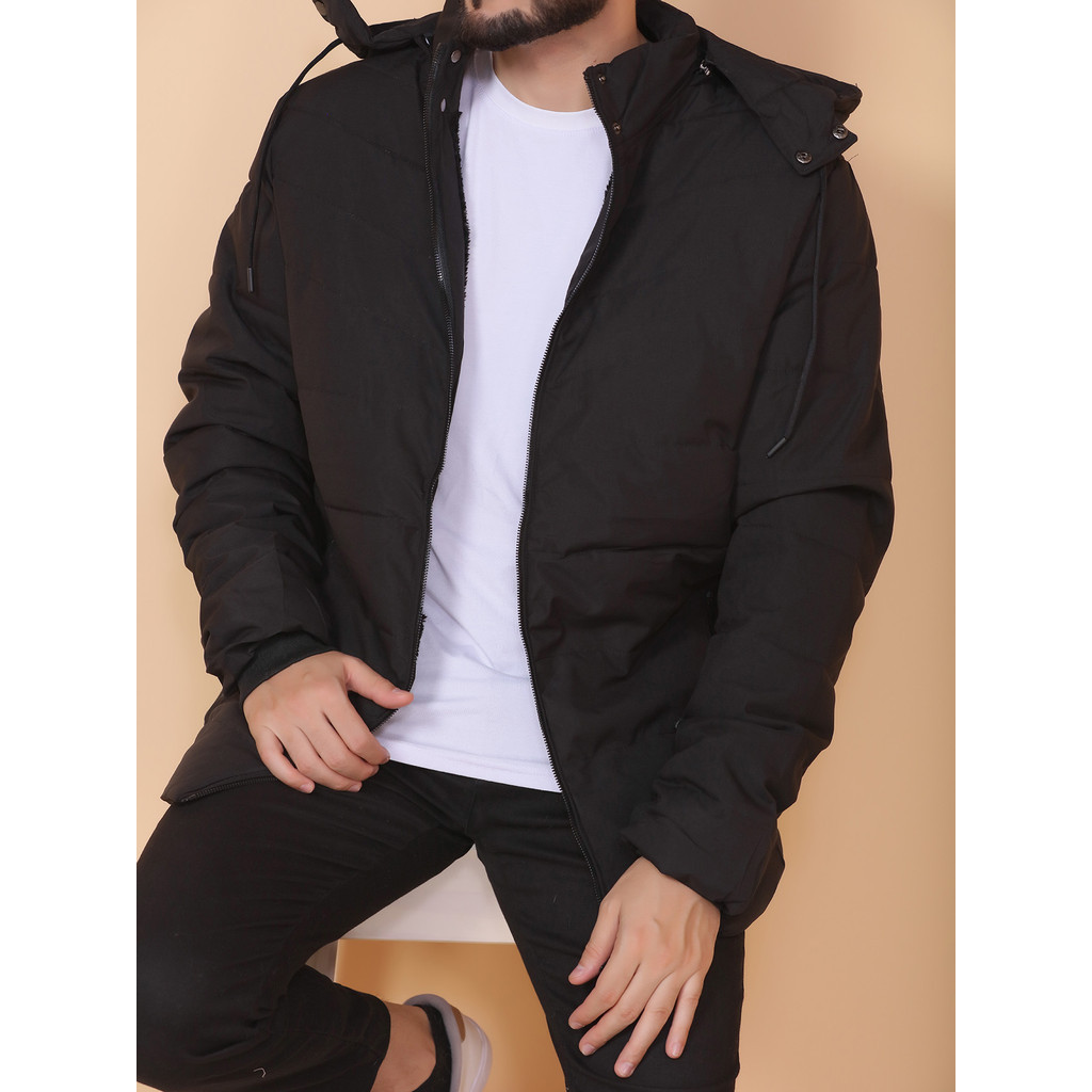 Jaqueta Bobo Jacó Preto Corta-vento Masculina Importado C/ Capuz com ziper no bolso