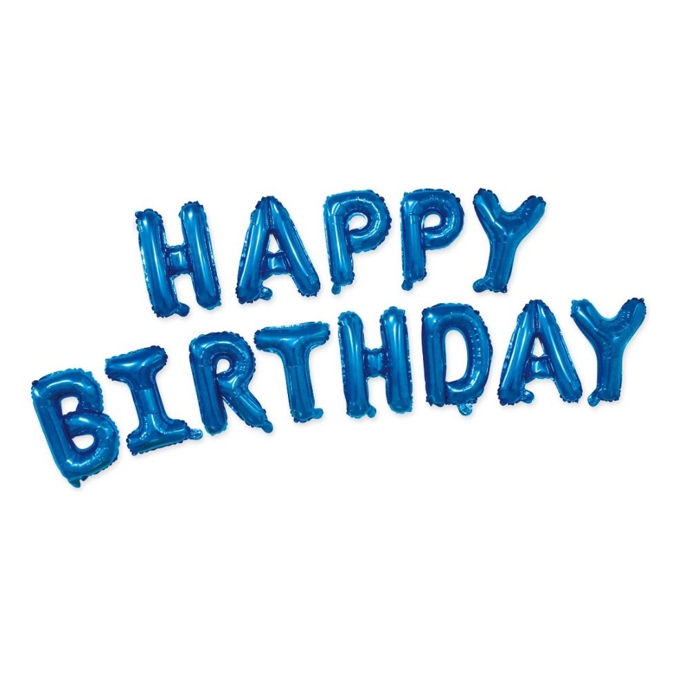 Kit Balôes Letra Metalizados 16'' Happy Birthday Azul em Oferta na Shopee