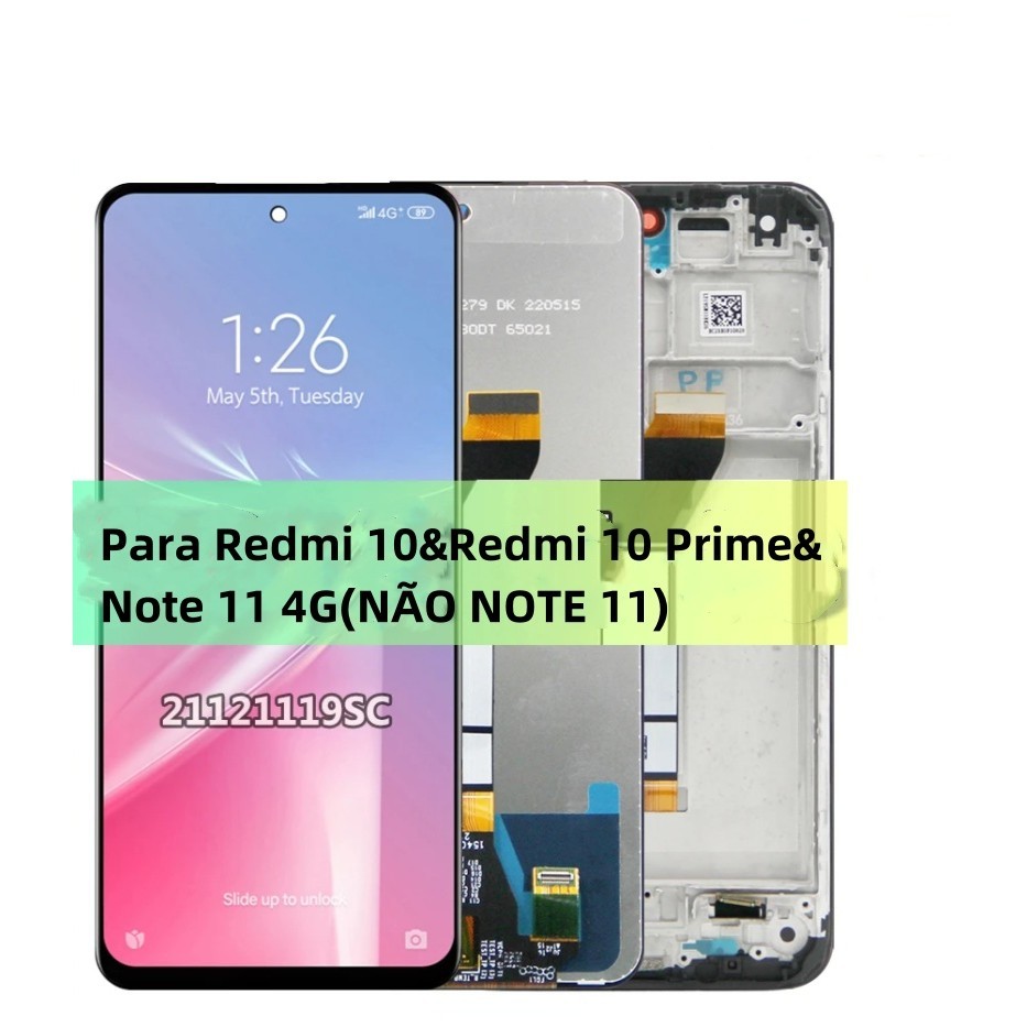 6.5'' Vivid Display Para Xiaomi Redmi 10&Redmi 10 Prime&Note 11 4G(Não Note 11) Frontal Touch Tela Com Aro Nova Lcd
