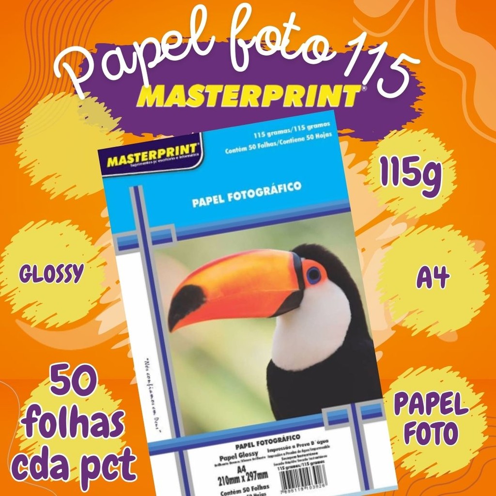 Papel Fotográfico A4 115g Brilhante Glossy Resistente a Água Masterprint