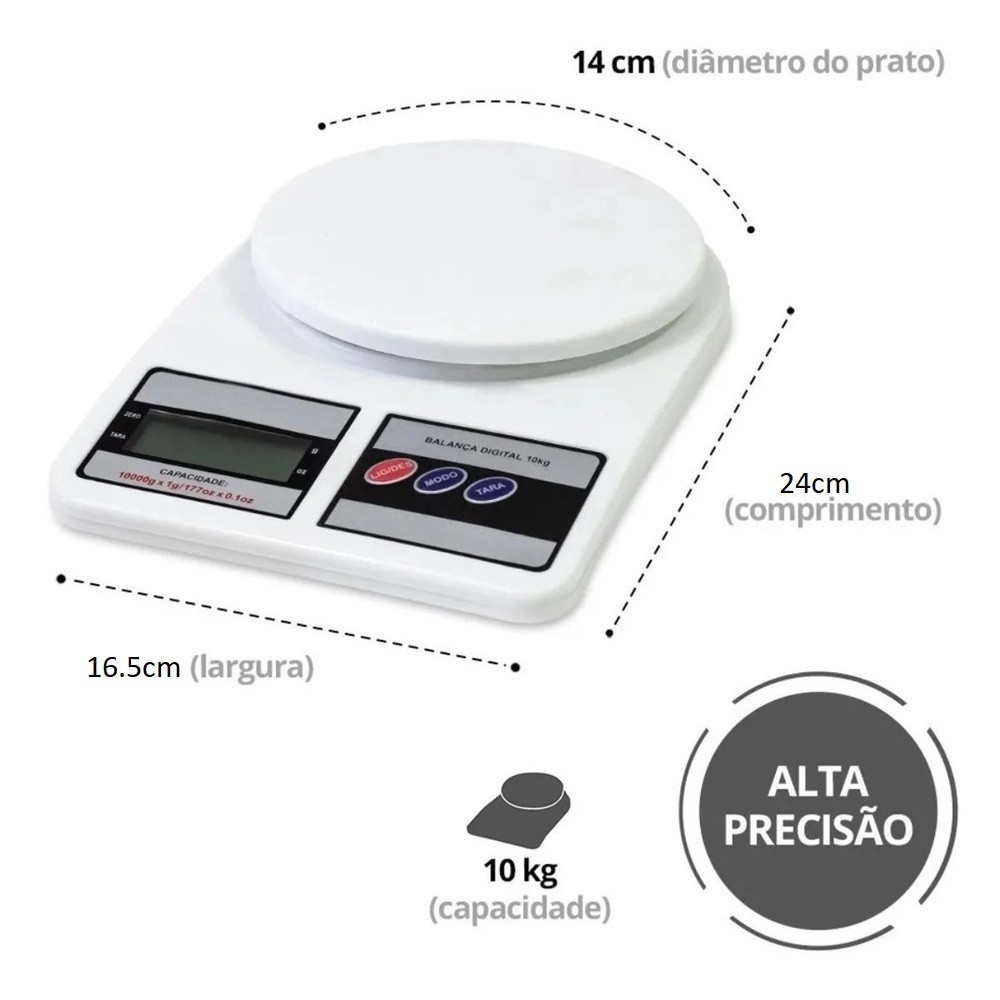 Balança Cozinha Até 24CMx16,5CM 10KG Digital De Precisão Cozinha Até 10KG Nutrição E Dieta Balança Portatil Utensílio