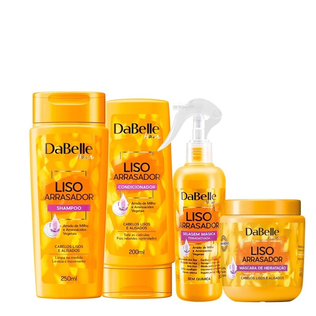 Kit Dabelle Hair Liso Arrasador Shampoo + Condicionador + Selagem Mágica + Máscara 400G (4 Produtos)