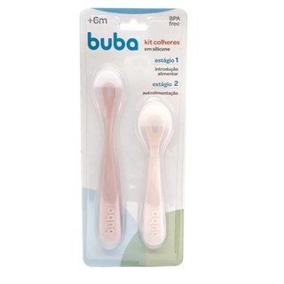 Kit 2 Colheres em Silicone Fases 1 e 2 Rosa 18832 - Buba em Oferta na Shopee