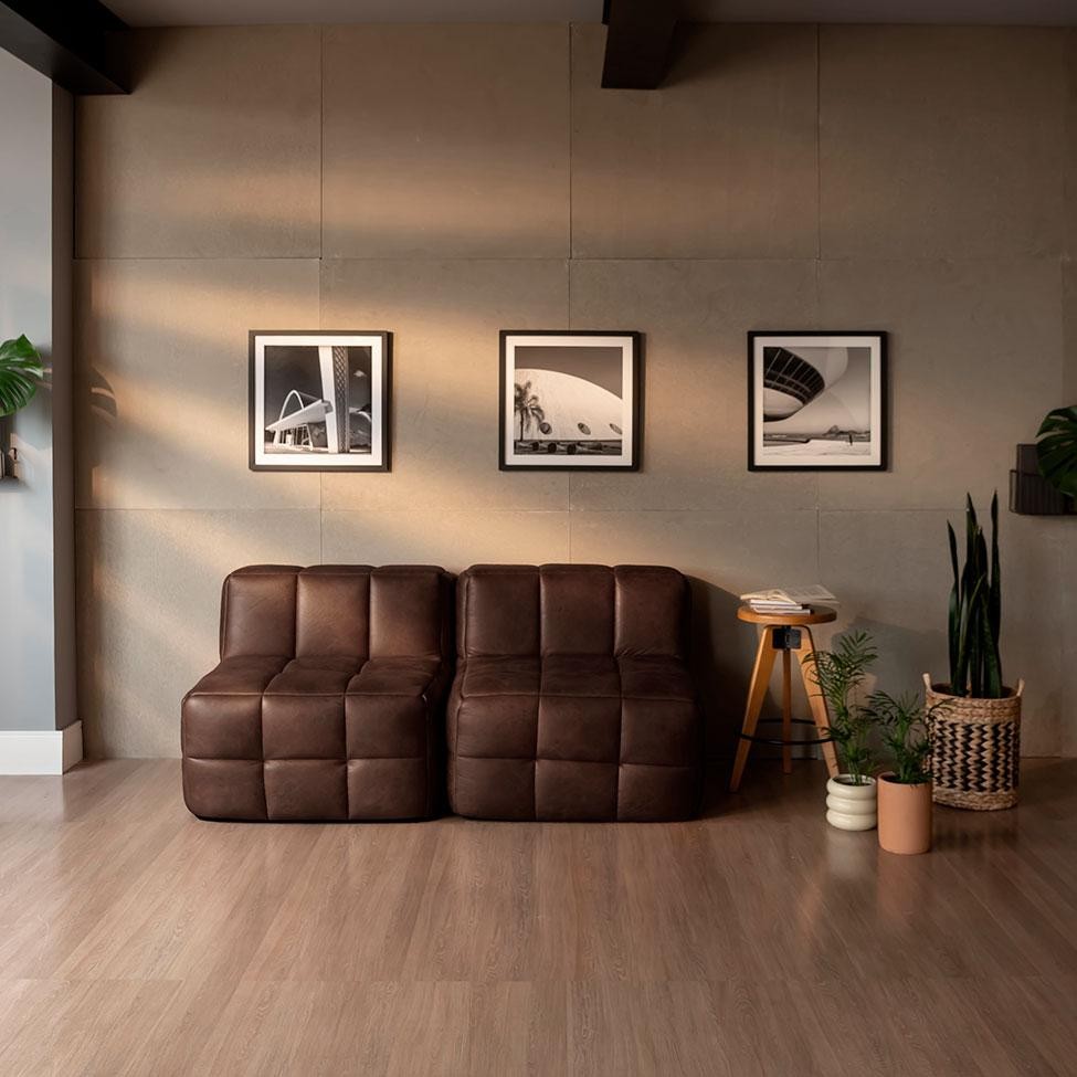 Sofá Guldi Popup com 2 Módulos Centrais Corino Café em Oferta na Shopee