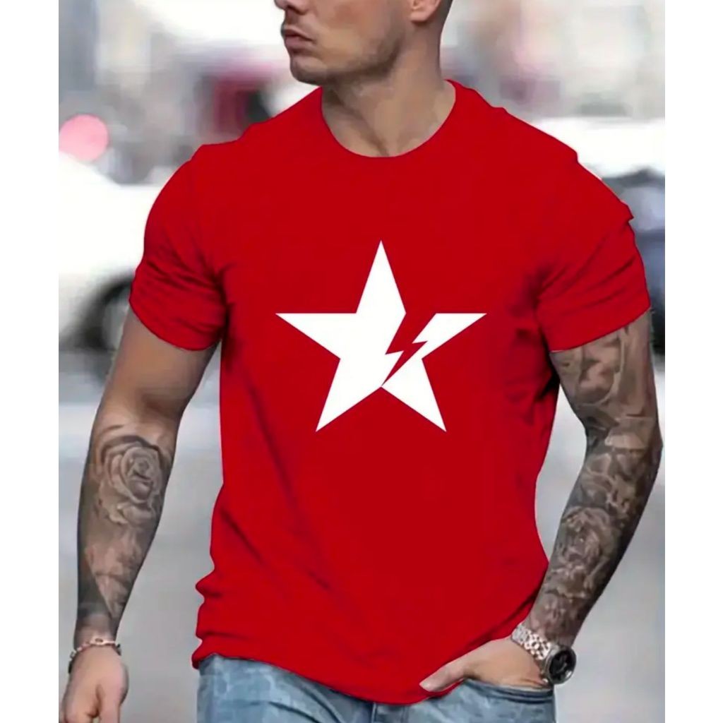 Camiseta masculina ESTRELA Gola Redonda Manga Curta Algodão Moda Basica, Praia ,Verão Todos Os Estilos — imagem 2 de 2