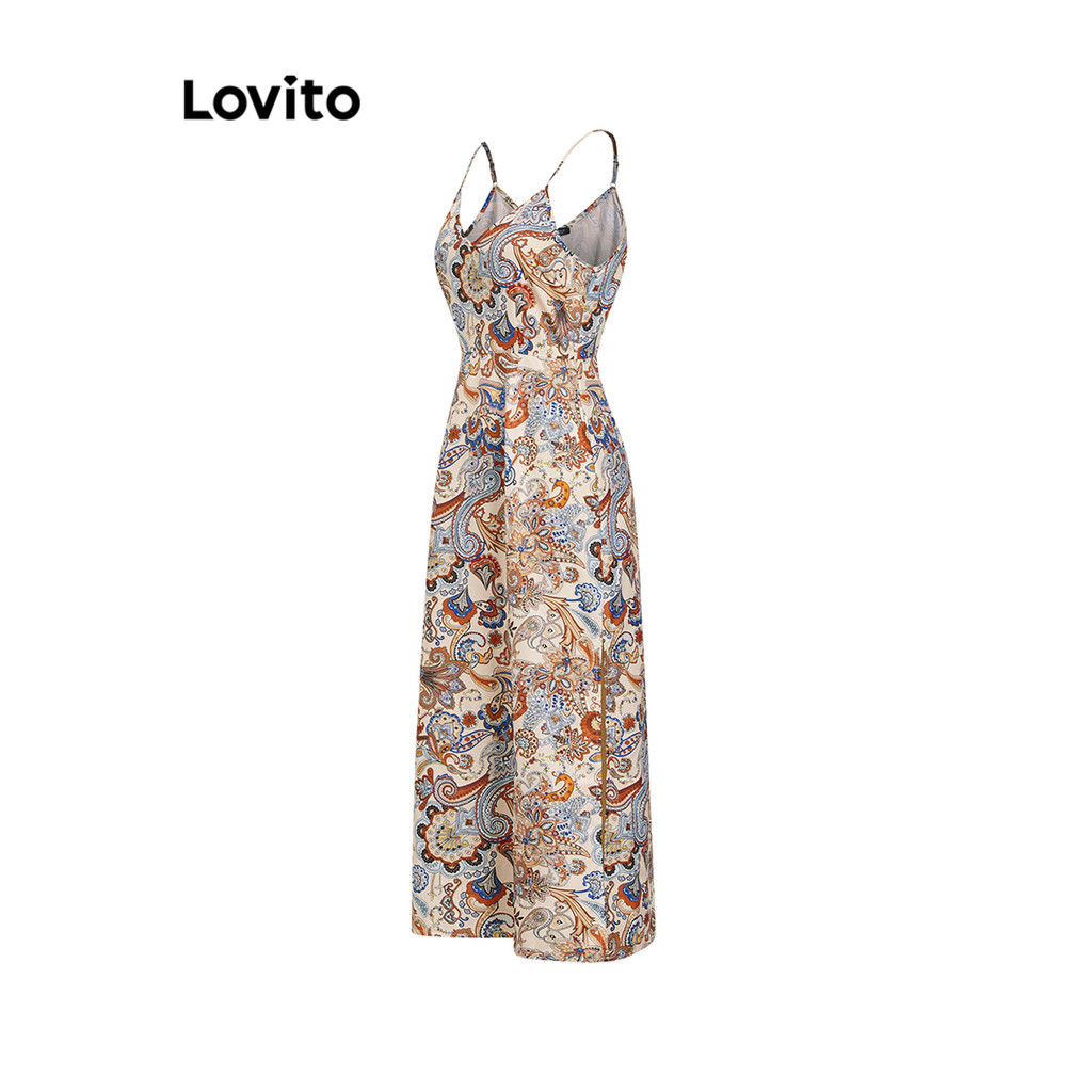 (Trendy) Lovito Vestido Boho Geométrico Split Front Dress Para Mulheres L105MD597 - Women Clothes