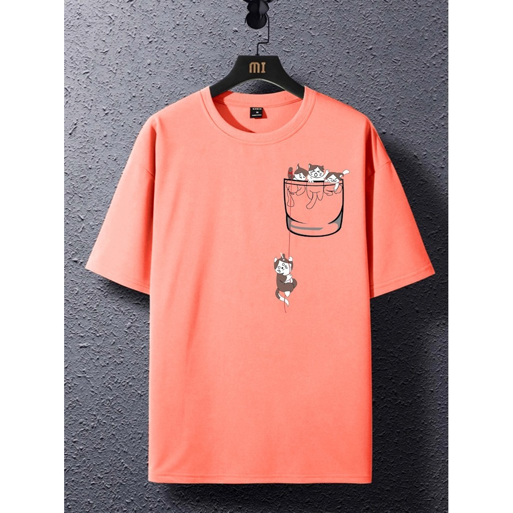 Camiseta Coral T Shirt Oversized Moderna Minimalista Personalizada Desenho Gato Blusa Academia