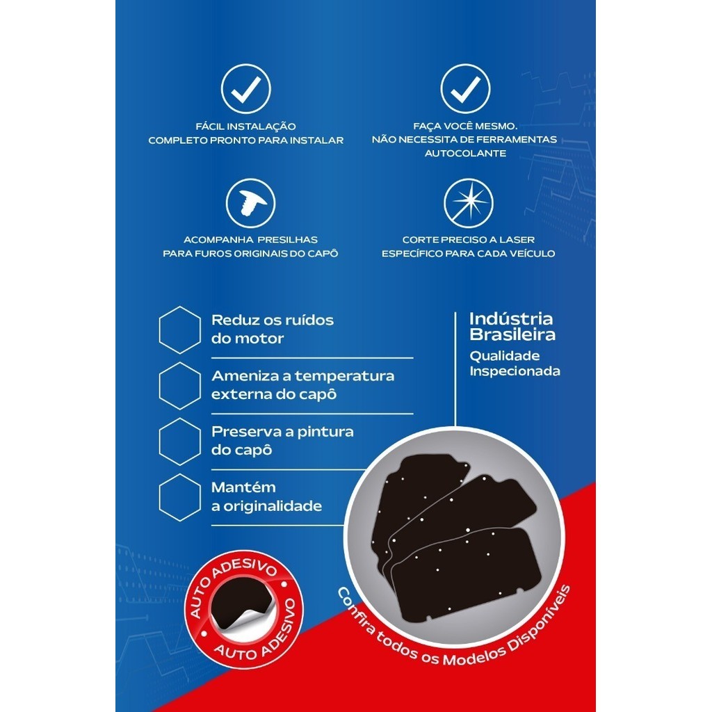 Manta Forro de Capô Anti Ruido Térmo Revestida Ecosport 2008 2009 2010 2011 2012 + Presilhas