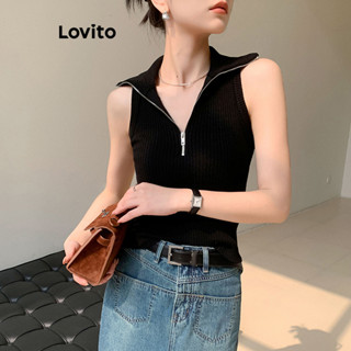 Lovito Regata Feminina Elegante De Malha Canelada Com Zíper Liso L77ED231