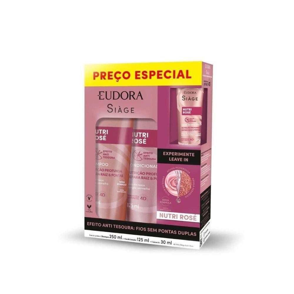 Kit Siàge Eudora Nutri Rosé Shampoo 250ml + Condicionador 125ml + Leave-in 30ml em Oferta na Shopee
