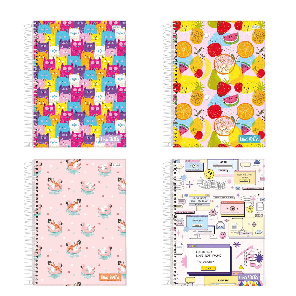 Caderno 1x1 JANDAIA capa dura stella 80fls sortido