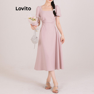 Lovito Vestido Elegante Liso Plissado Para Mulheres LNE43206