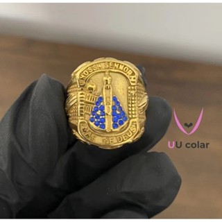 Dedeira Nossa Senhora Aparecida: Anel Masculino Azul em Aço Inoxidável e Ouro 18k
