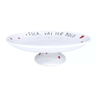 Boleira Prato De Bolo Com Pé “Fica Vai Ter Bolo” Cerâmica Grande 29cm em Oferta na Shopee