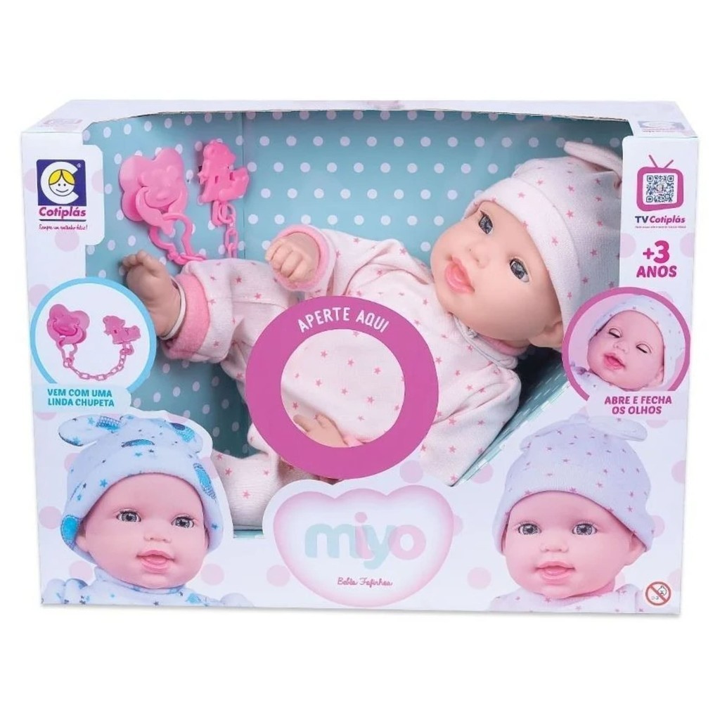 Brinquedo infantil boneca miyo menina com sons de bebê Cotiplas 2391