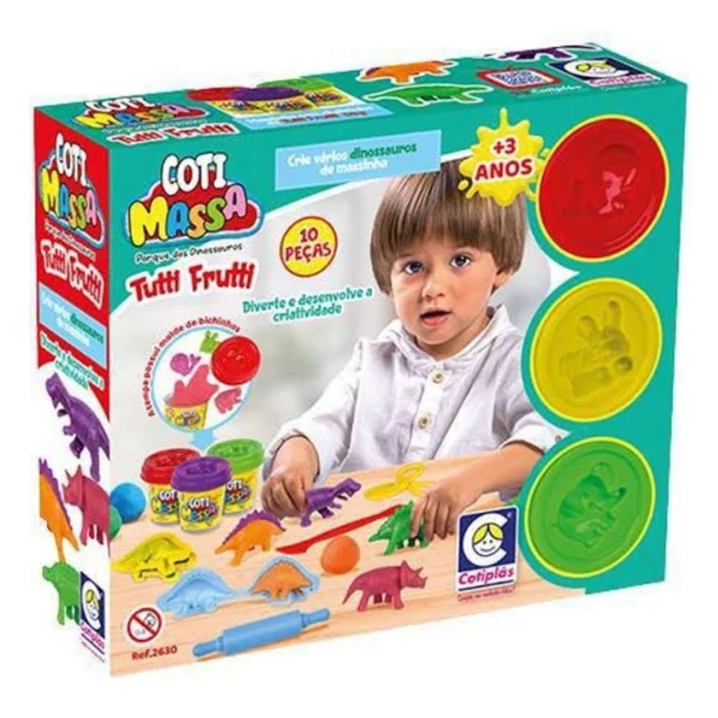 Brinquedo Massinha Modelar Atóxica Coti Tutti Frutti com Molde de Animais Parque dos Dinossauros Cotiplas - 2630 - Mom & Baby