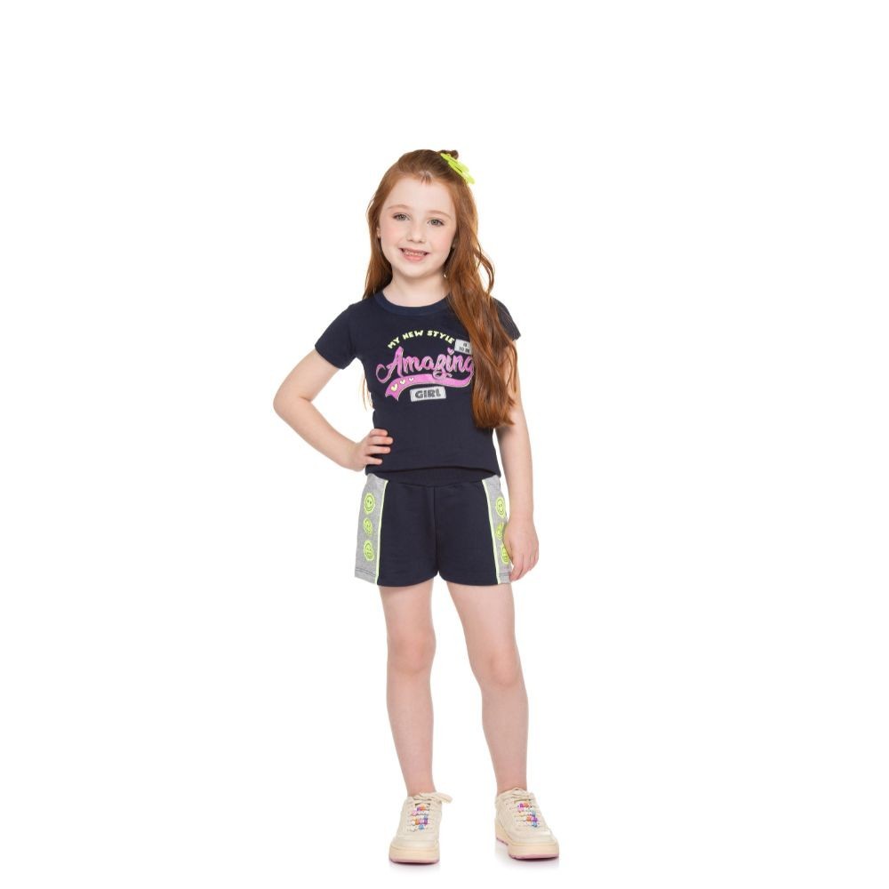 Conjuto Feminino Infantil Blusa Meia Malha Shorts Moletom