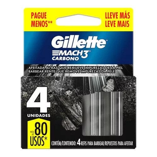 Carga Para Lâmina Gillette Mach3 Carbono - 4 Un