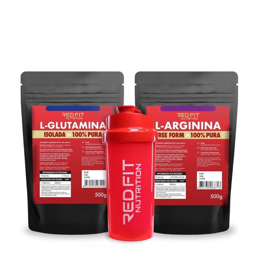 Kit L-Glutamina 500g L-Arginina 500g - 100% Pura Importada - Red Fit Nutrition