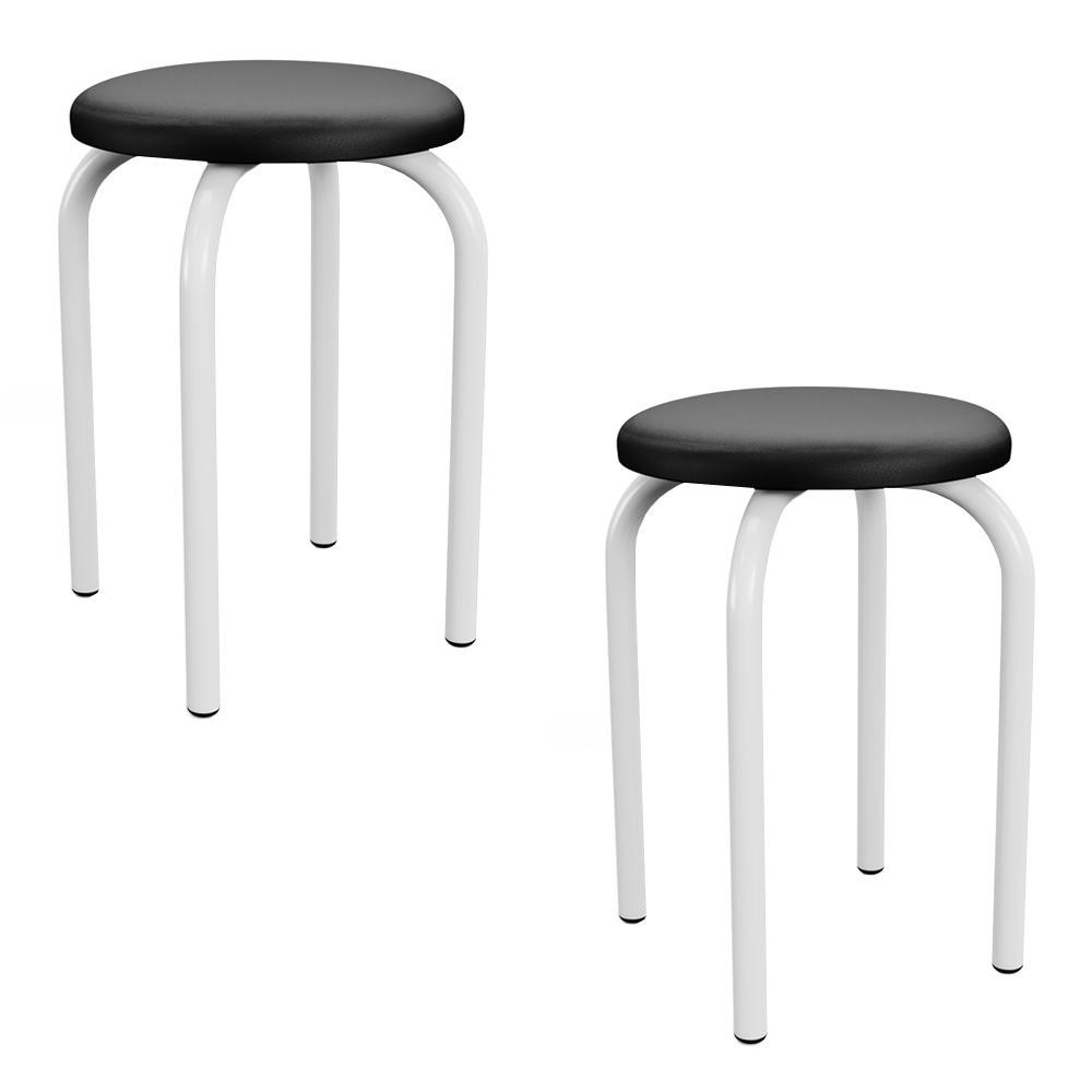 Kit 2 Banquetas Baixas Empilháveis em Aço Maviê Sintético Preto/Branco - Mpozenato