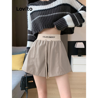 Lovito Casual Shorts Feminino Liso com Cordão LNA33094 (Damasco)