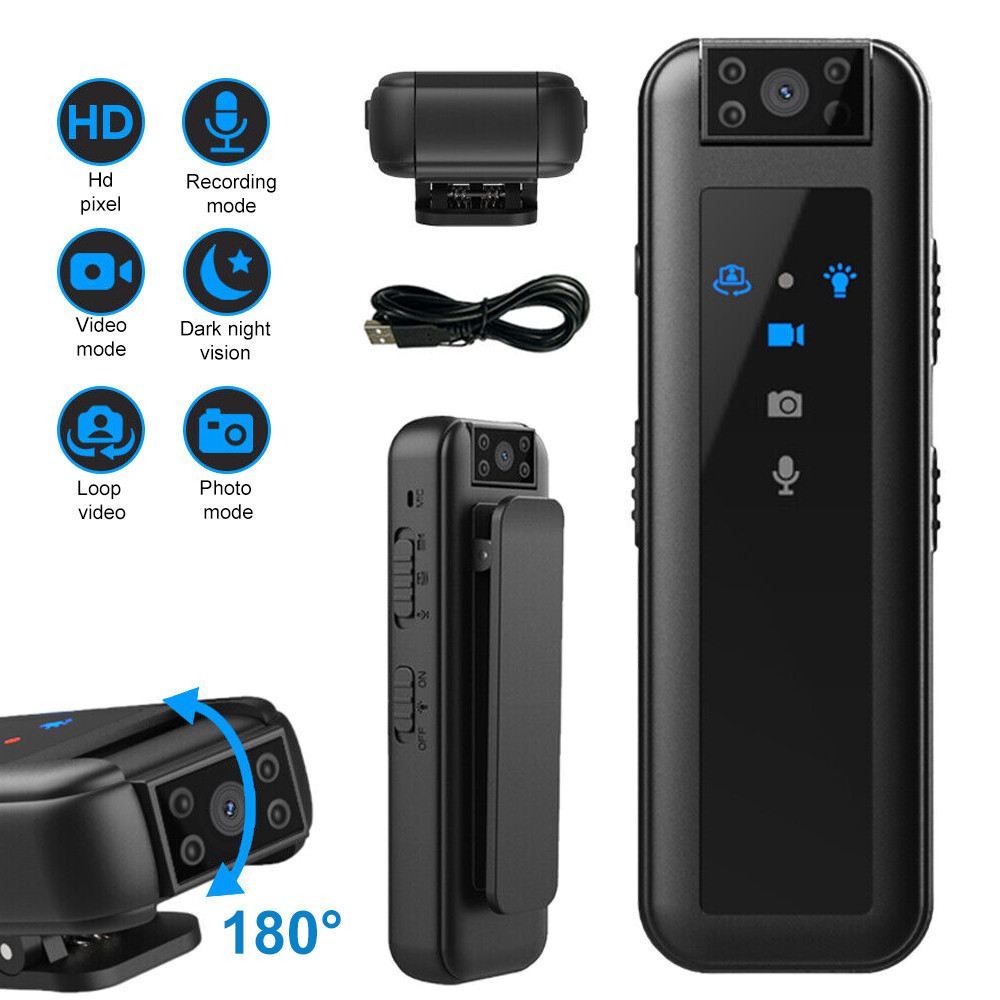 HD 1080P Câmera Clip Portátil De Vídeo Gravador De Áudio Visão Noturna Ação Ao Ar Livre Bolso Tacógrafo Suporte De Lente Rotativa Cartão TF