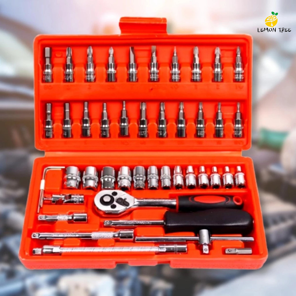 Kit 46 Peças De Ferramentas  Jogo De Soquetes Chave Catraca Reversível Com Maleta Jogo De Ferramentas Completo