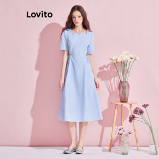 Lovito Casual Vestido Xadrez com Amarração e Manga Bufante para Mulheres L74ED307